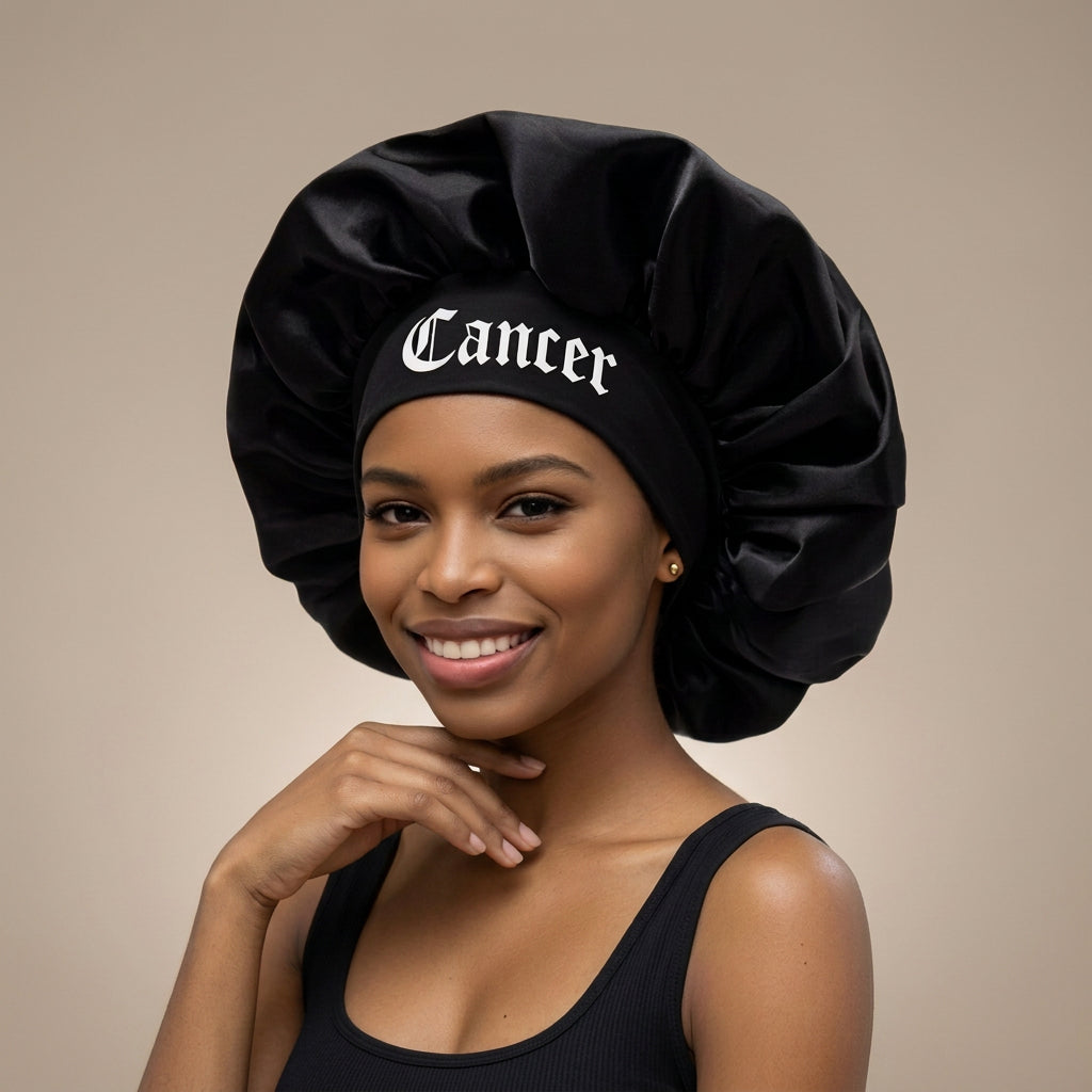 Black Satin Sleep Bonnet for Women – 12 Constellation Signs Print