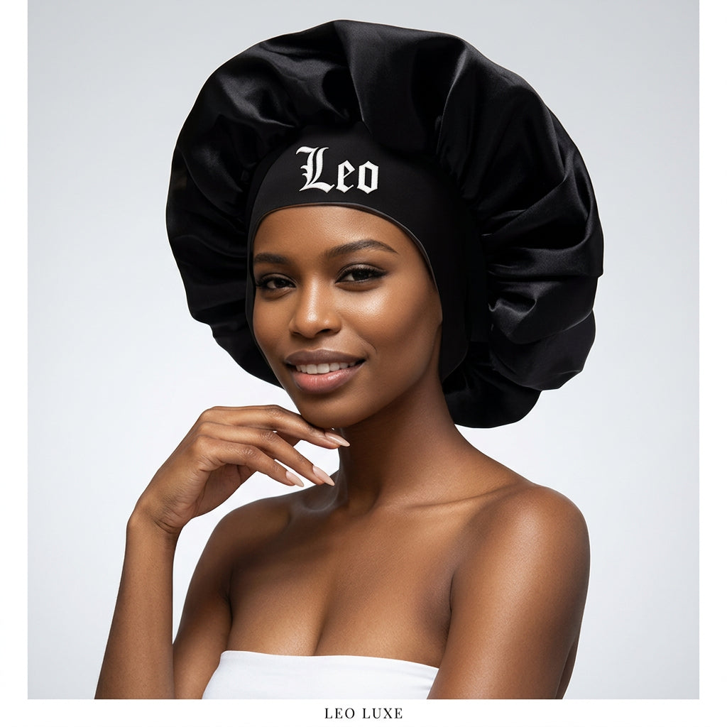 Black Satin Sleep Bonnet for Women – 12 Constellation Signs Print