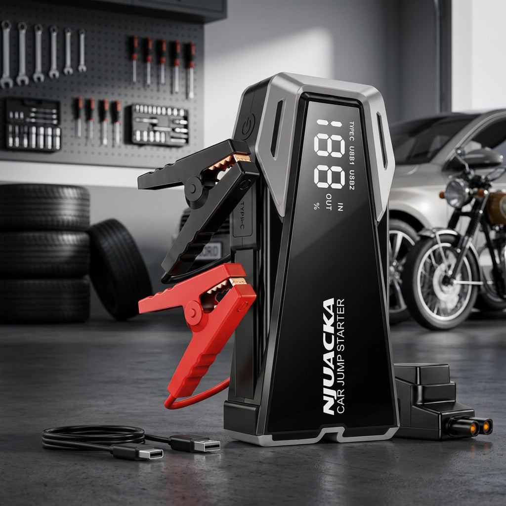 Portable Car Jump Starter with USB Power Bank & LED Emergency Light